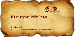 Biringer Márta névjegykártya
